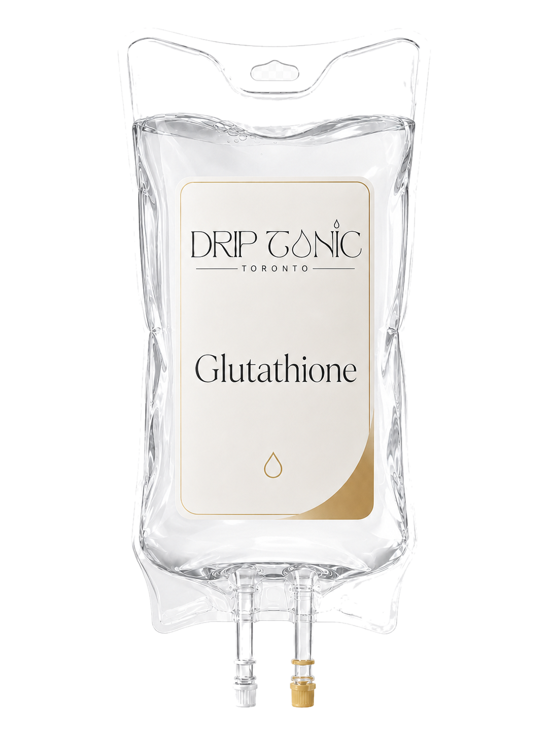Glutathione IV bag in soft studio light, Drip Tonic's master-antioxidant drip.